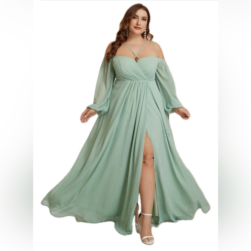 ✨ Belle Green Off-Shoulder Bridesmaid Gown | Formal Plus 14 / 1XL NWT NEW